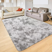 (Silver Tye Dye, 200 x 290 cm-Livingroom Rug) Nonslip Shaggy Fluffy Rugs Bedroom Runner Doormats