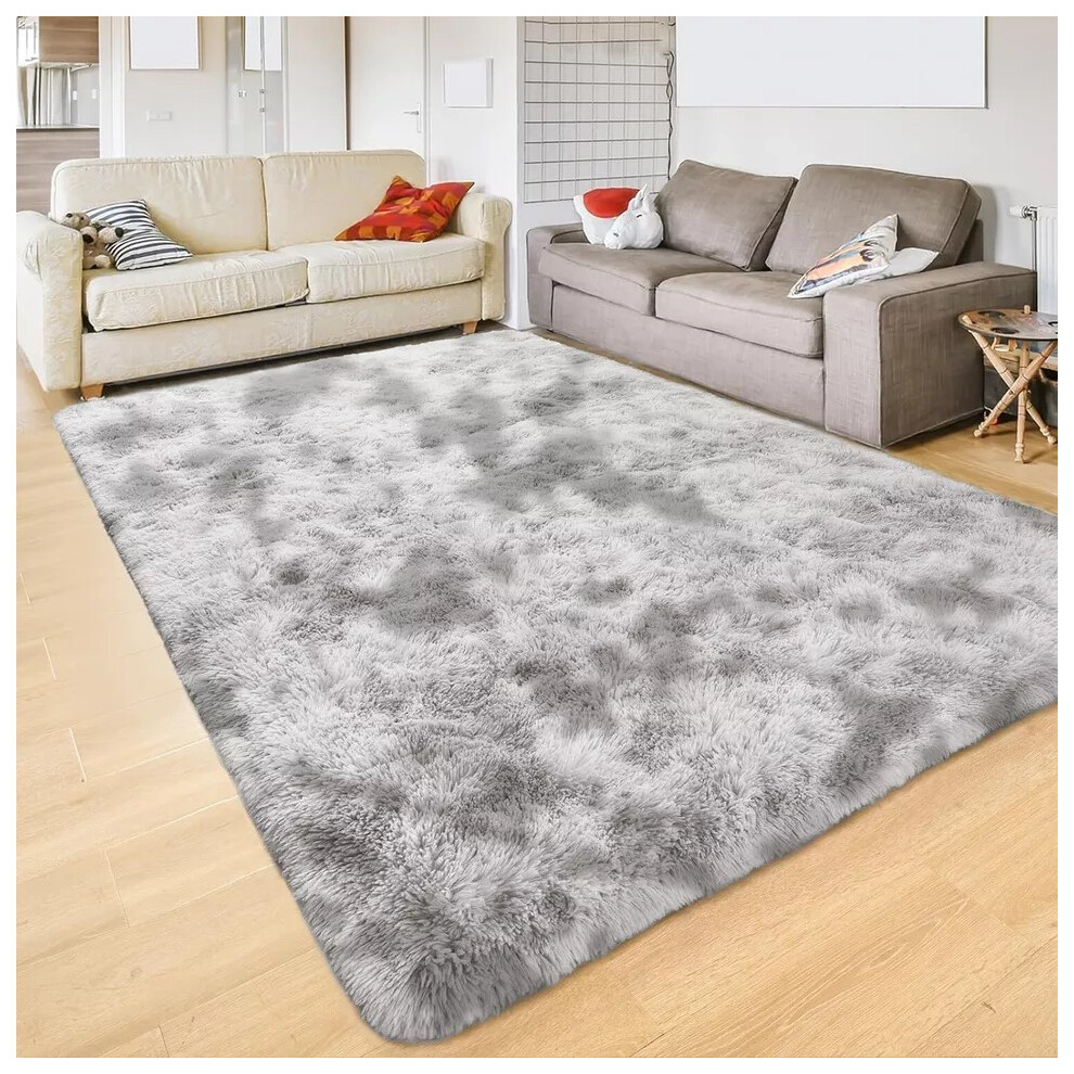 (Silver Tye Dye, 200 x 290 cm-Livingroom Rug) Nonslip Shaggy Fluffy Rugs Bedroom Runner Doormats