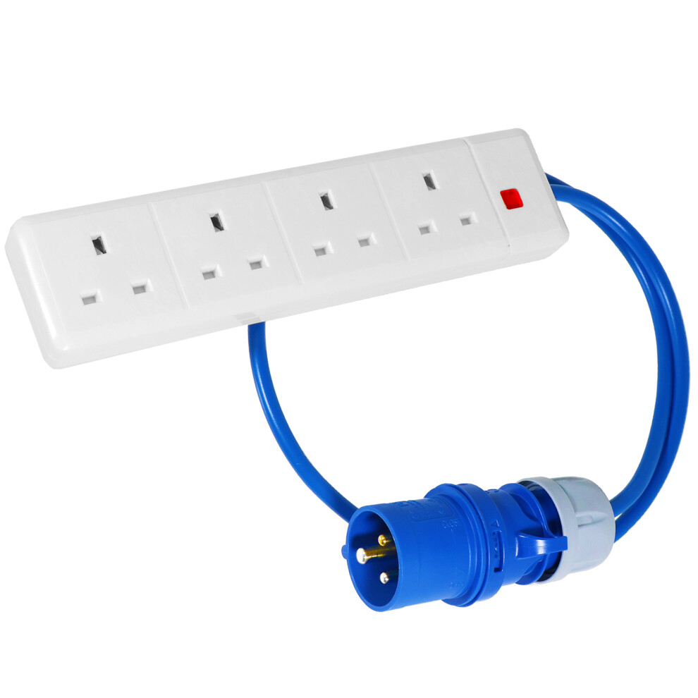 4 Gang Way Socket 16A Plug to 13A Caravan Motorhome Camping Hook Up Power Extension Lead (1 Metre)