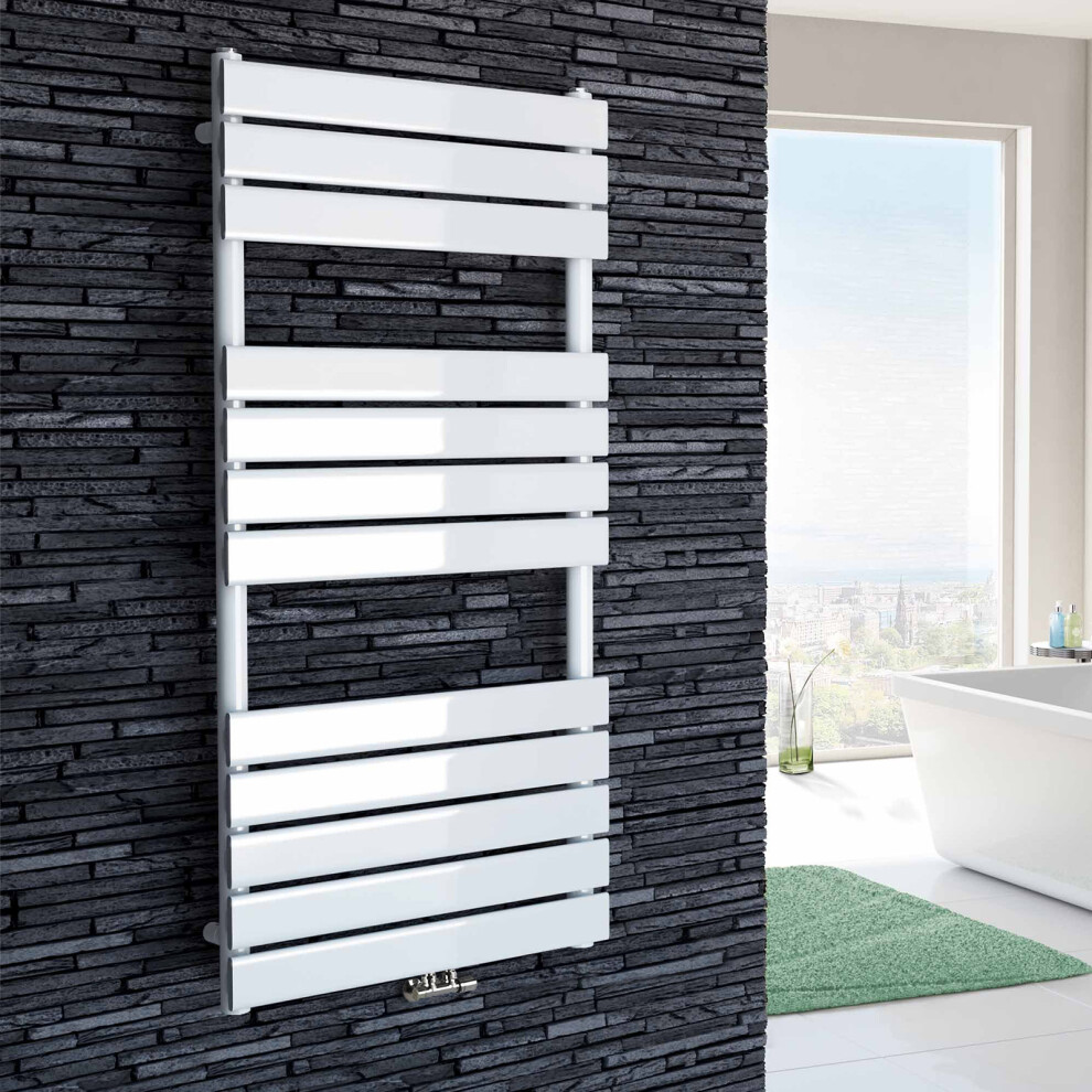 Nes Home 1200 x 500 mm Designer Towel Radiator White Single Flat Tube