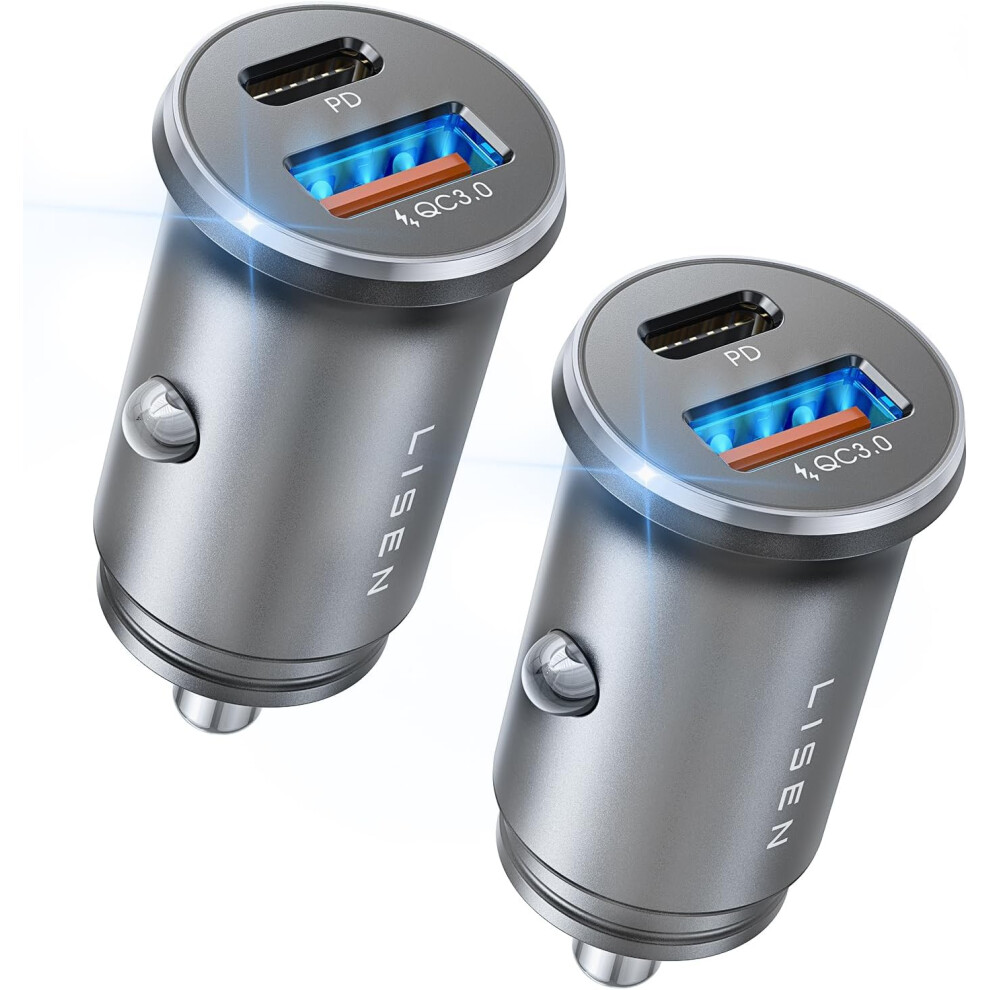 2-Pack Usb C Car Charger Adapter Fast Charge, All Metal Cigarette Lighter Usb Charger Smallest Flush Fit Car Charger Usb C For Iphone 14 Pro Max 13 12 6223682514793