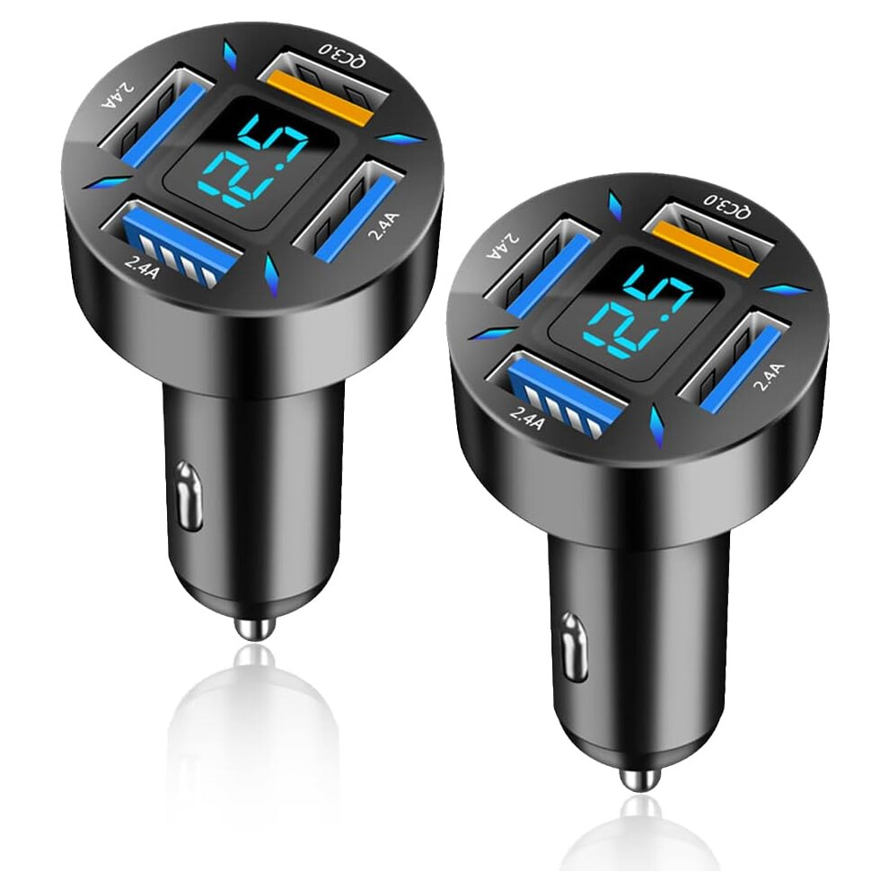 2Pcs 4-In-1 Car Charger 66W Super Fast Charging With Usb 2.4A&Qc 3.0(Voltmeter&Led Lights) Universal Quick Charge For 12-24V Car Cigarette Lighter Plu 6223682514830