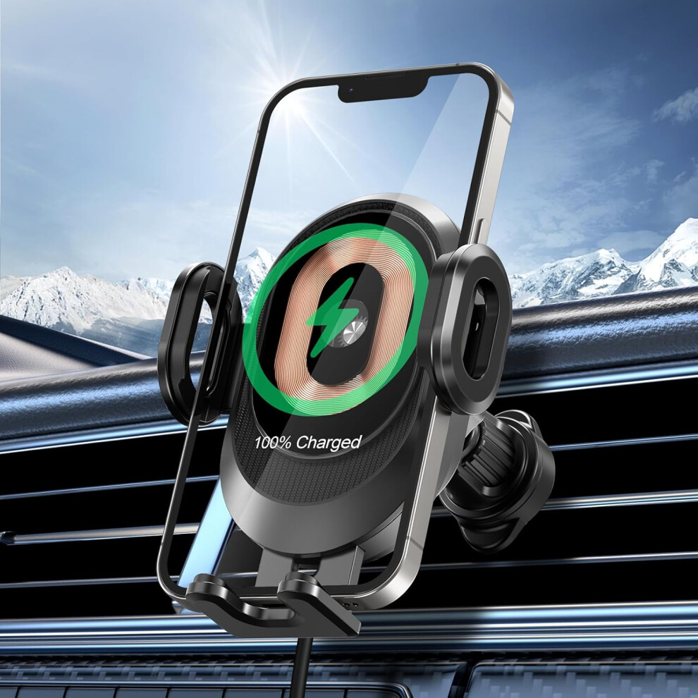 Wireless Car Charger, 15W Qi Fast Charging Auto Clamping Car Charger Phone Holder Mount, Touch Control Air Vent Cell Phone Holder For Iphone 15/14/13, 6223682515288