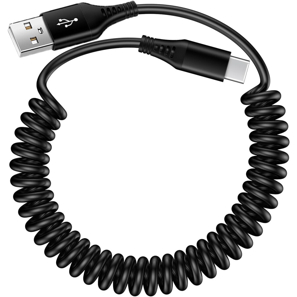 USB to USB C Cable Coiled 3FT Car Charger Cord for iPhone 15/15 Pro/15 Pro Max/15 Plus, Retractable Auto Type C Fast Charging for Samsung Galaxy A14 5