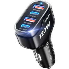 120W USB C Fast Car Charger, 4-Ports Car Charger Adapter, Dual Type C PD60W/PPS60W Compatible with iPhone15/14 Pro/Max/iPhone13/Galaxy/SamsungS23, Dua