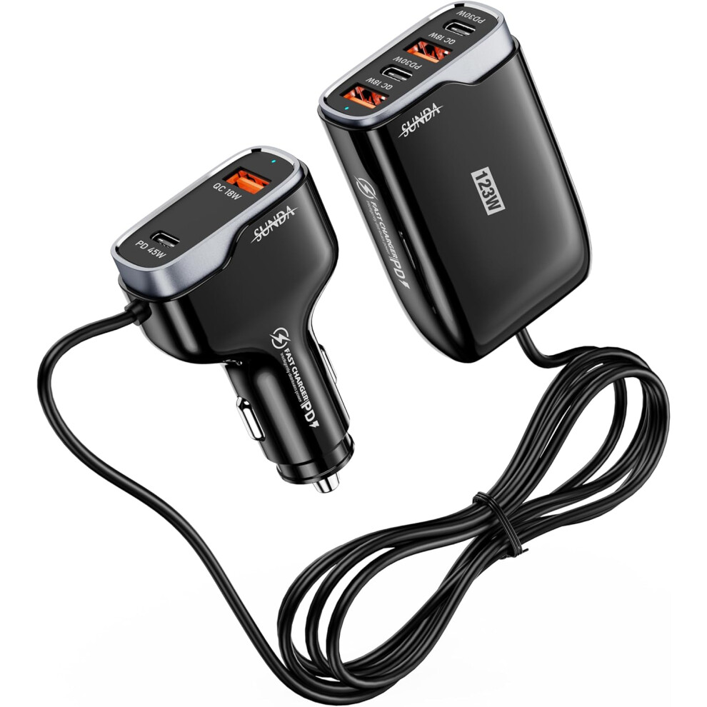 6 Multi Ports Usb C Car Charger, 123W Fast Car Charger Adapter, Pd 45W Compatible With Iphone15/Galaxy/Samsung S23, Type C Cigarette Lighter Usb Charg 6223682515837