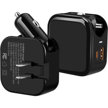Car Charger & Wall Charger 2 in 1 for Travel,20W PD Fast Charger Dual Ports Type C USB A Foldable Plug for Car and Hotel Compatible iPhone 13 12 11 Pr