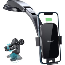 2-in-1 Wireless Car Charger & Phone Mount: Auto-Clamp, 15W Fast Charge, Dashboard & Air Vent Holder, Compatible with iPhone 15/14/13/12