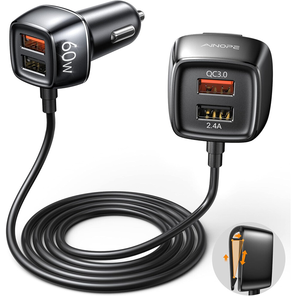 60W Usb Car Charger - [4 Multi Usb Ports] [Qc 36W] Fast Car Charger Adapter[5Ft Cable] Qc 3.0 Cigarette Lighter Adapter Back Seat Charging For Iphone 6223682516162