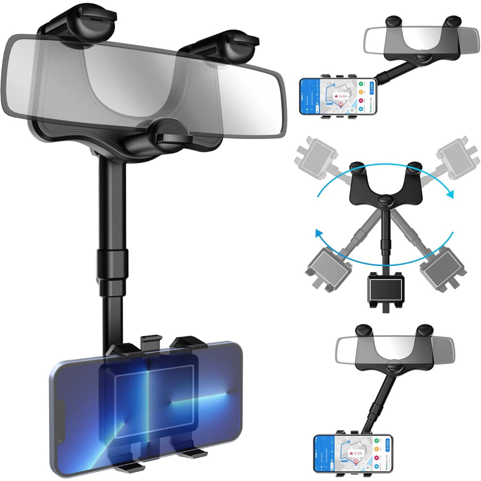 Photos - Holder / Car Charger Rear View Mirror Phone Holder, Rotatable and Retractable, Universal Mount, Cell Car Fit for iPhone 11 12 13 14 Pro Max 2023
