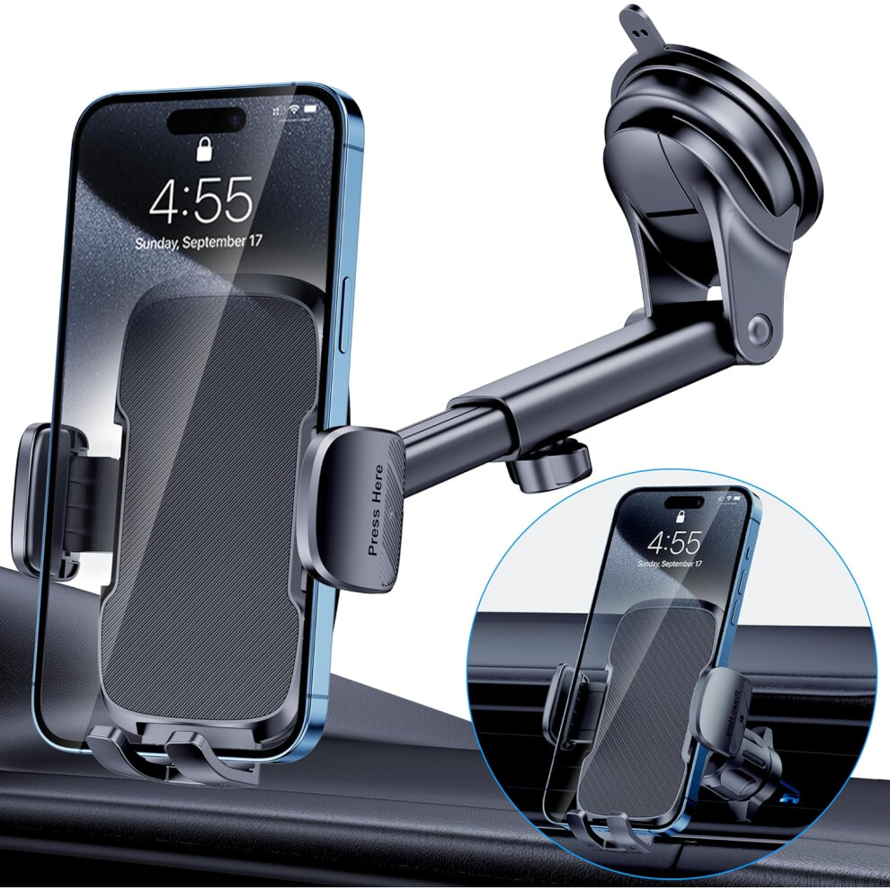 Car Phone Holder Mount, [Enhanced Adhesion Base] 3 In 1 Universal Car Phone Mount For Car Vent Windshield Cell Phone Car Mount Hands-Free Dashboard Ph 6223682513604