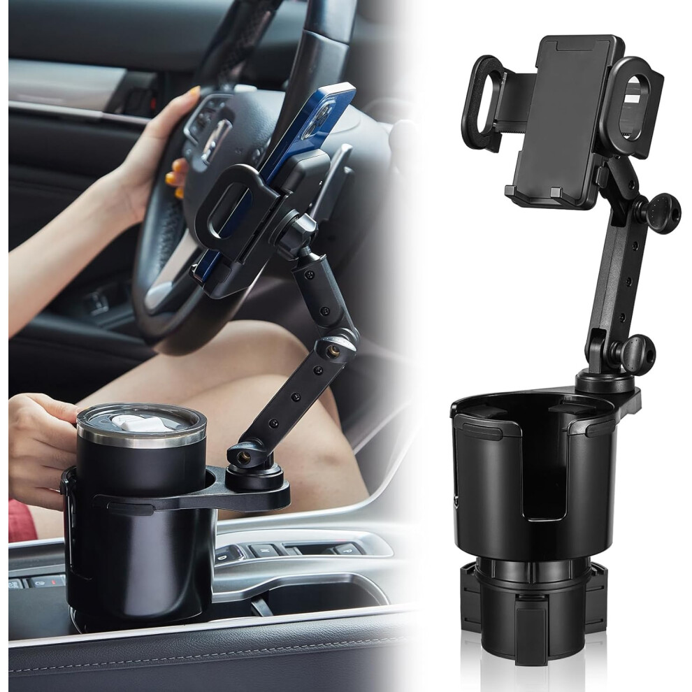 Nuonove Cup Holder Phone Mount, 2 In 1 Cup Holder Expander For Car Long Arm With 360Rotation Cup Holder Cell Phone Holder For Car Compatible With All Smartph