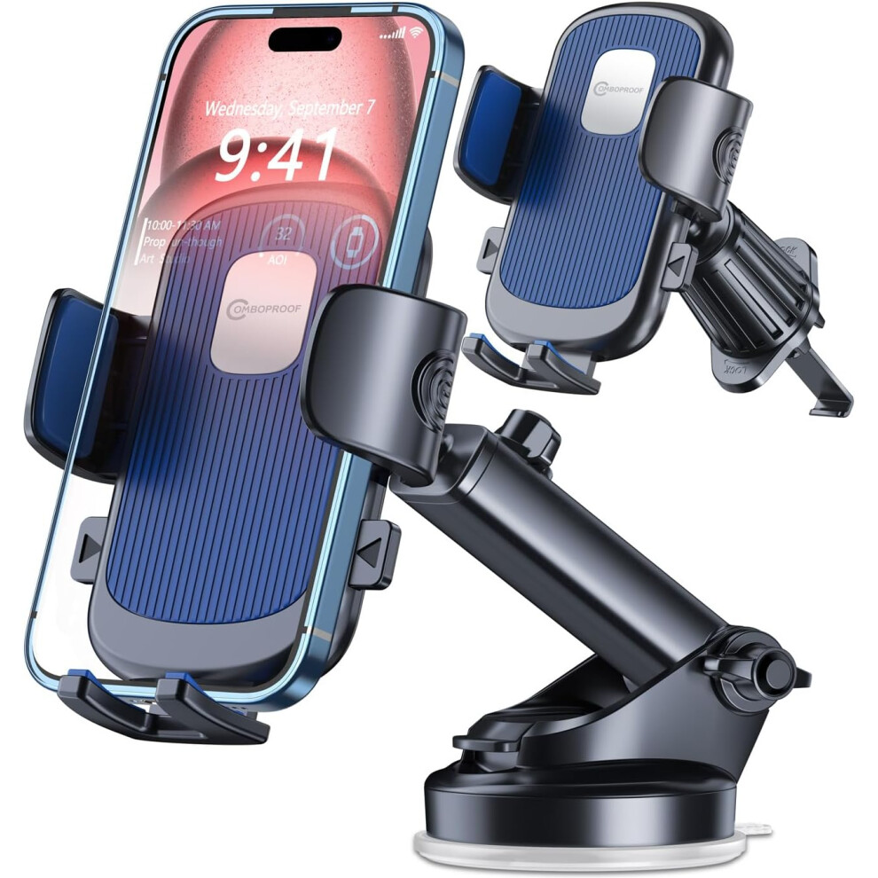 Car Phone Holder Mount With Military-Grade Suction And Stable Hook, Ideal For Windshield Dashboard And Air Vent Placement Universal Hands-Free Solut 6223682514670