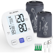 Blood Pressure Monitor with Two Cuffs Standard 9-14 in and Extra Large 13-21 in, 3.6-inch LCD, USB-C/Battery, One-Touch, 2 Users, 180 Memories