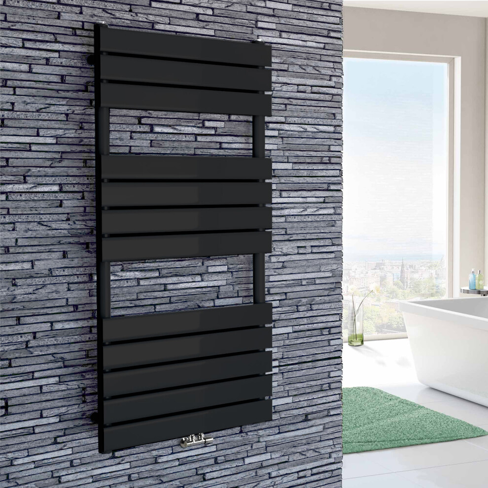 Nes Home 1200 x 500 mm Designer Towel Radiator Black Single Flat Tube