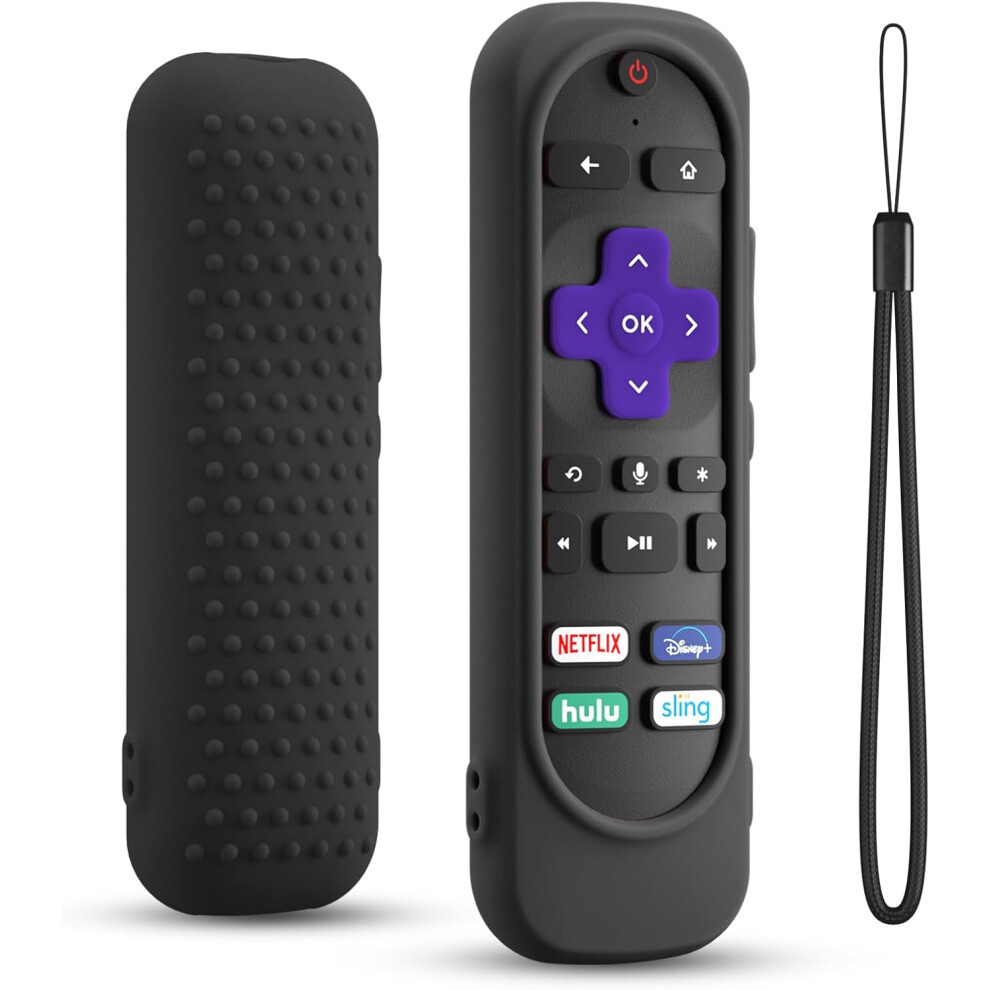 Silicone Remote Cover For Roku Tv Remote,Silicone Case Cover Compatible With Most Roku Voice Remote,Shockproof Washable Roku Rmote Cover With Lanyard 6223682517022