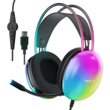 USB Gaming Headset with Mic for PC, RGB Rainbow Backlit, Virtual 7.1 Surround Sound, 50mm Driver, Soft Memory Earmuffs, Wired Laptop Desktop Computer