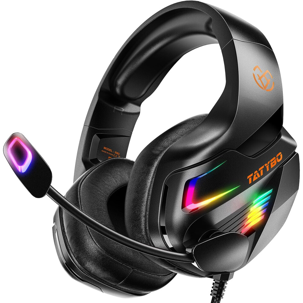 Gaming Headset For Pc Ps5 Ps4 Xboxone, Gaming Headphone With 50Mm Drivers 3D Surround Sound, Noise-Cancelling Mic, Soft Memory Earmuffs & 4 Modes Rgb 6223682518364