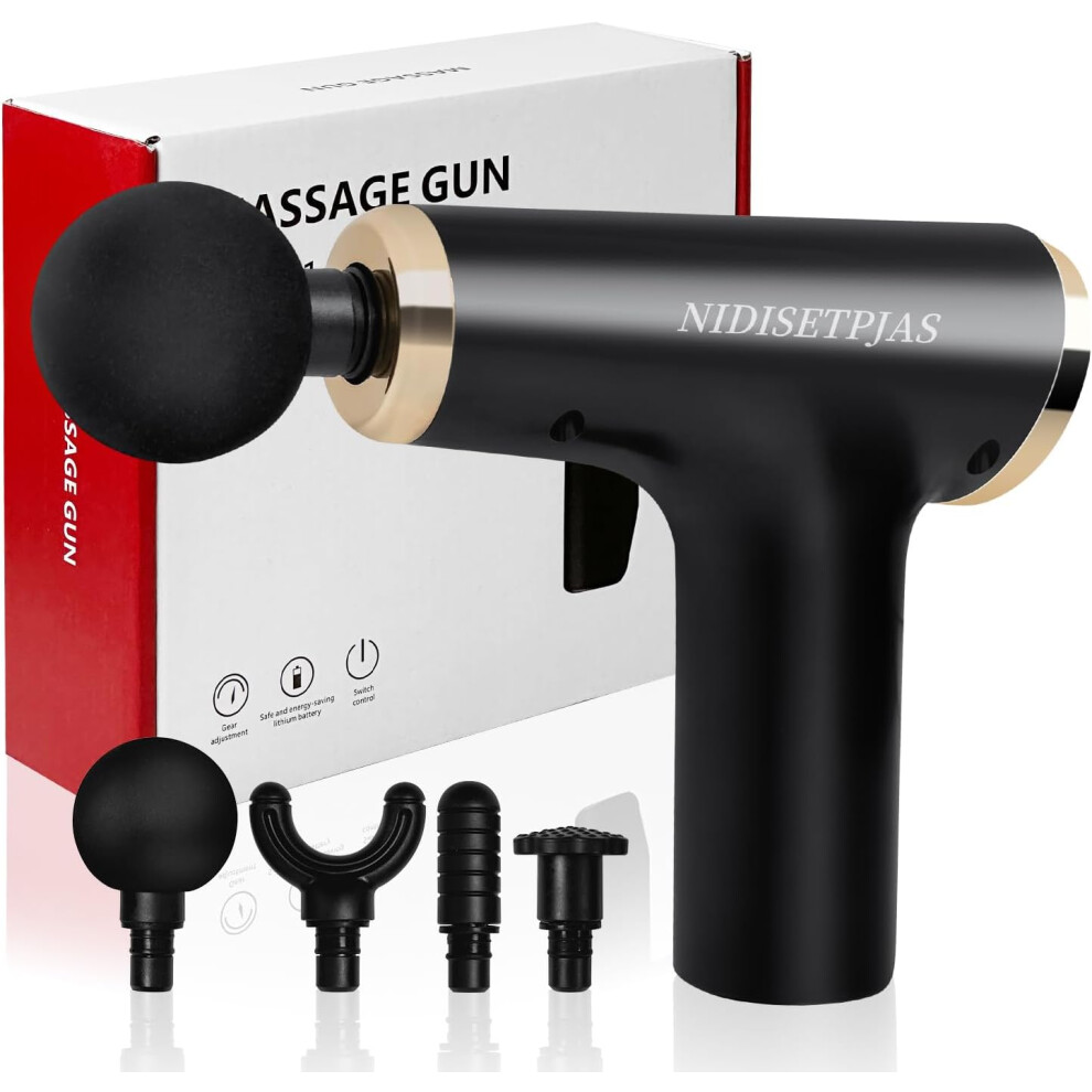 Nuonove Massage Gun Deep Tissue, High Intensity Percussion 6 Speeds Massage Device For Pain Relief, 4 Massages Heads With Silent Brushless Motor, Portable Mas