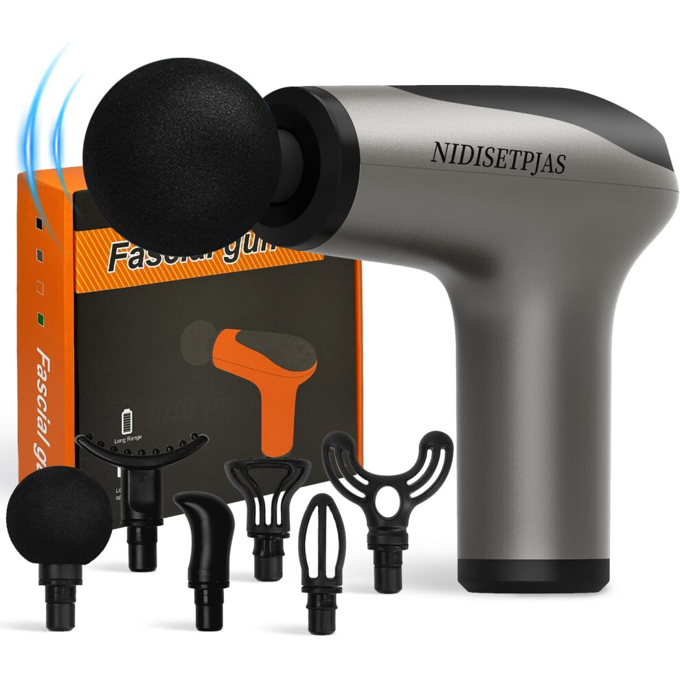 Nuonove Massage Gun Deep Tissue, 6 Massages Heads With Silent Brushless Motor, High Intensity Percussion 6 Speeds Massage Device For Back Neck Muscle Relieve