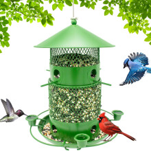 Metal Bird Feeder for Outside, Squirrel Proof Wild Bird Feeders for Outdoor Hanging, 4Lb Capacity Seed Bird Feeder for Cardinal, Finch, Blue Jay, 2-Ti