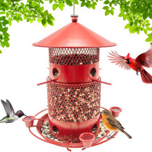 Squirrel Proof Bird Feeder, Metal Wild Bird Feeder for Outdoor Hanging, 4Lbs Capacity, 8 Feeding Ports, Heavy Duty Mesh Bird Feeder for Outside Cardin