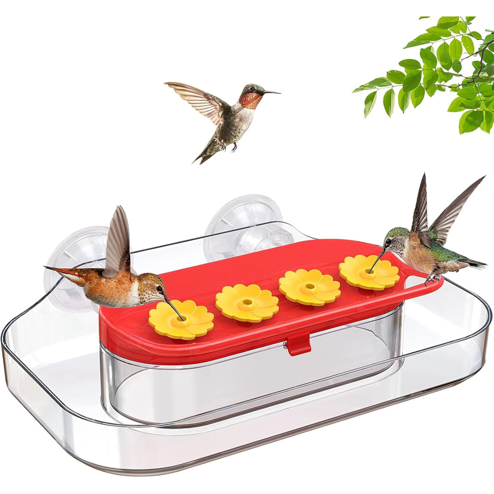 Nuonove Hummingbird Feeder Window, Window Hummingbird Feeders For Outside, Suction Cup Hummingbird Feeder, Plastic Humming Bird Feeder With 4 Feeding Ports, 1