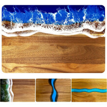 Handcrafted Acacia Wood Cutting Board Resin Blue Wave Pattern for Kitchen Meal Prep and Serving Versatile Cheese & Charcuterie Board for Meat Vegetabl