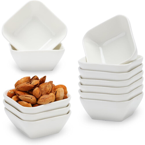 Square 3oz Set of 12PCS White Ceramic Dip Mini Bowls Sauce Plate, Condiment Container for Ketchup, Soy Sauce, Fruit Small Bowl Plate and Party Dinner