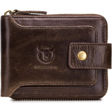 Genuine Leather Wallet for Men Large Capacity ID Window Card Case with Zip Coin Pocket QB-231 (Coffee)