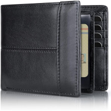 Mens Wallet RFID Genuine Leather Bifold Wallets For Men, ID Window 16 Card Holders Gift Box