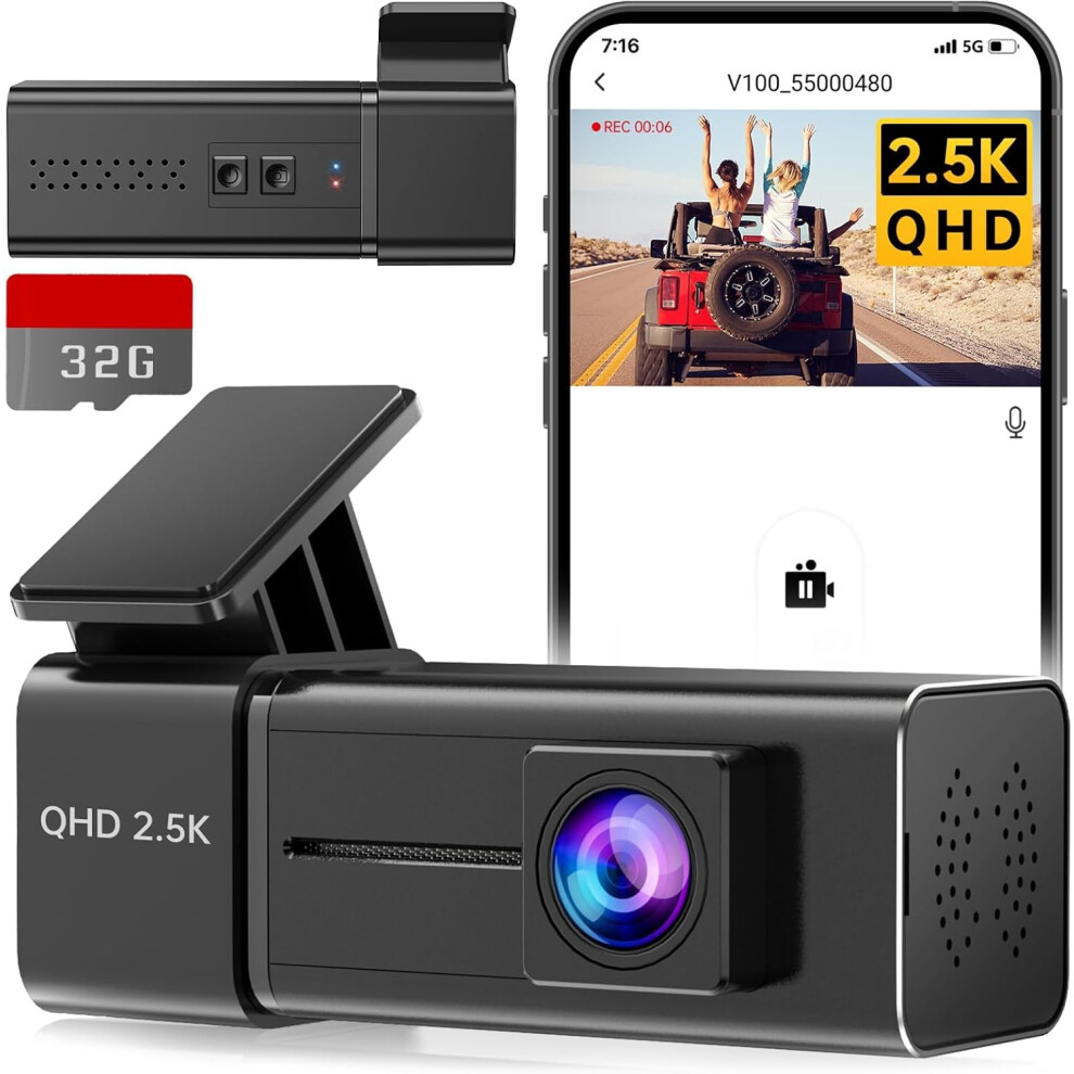 Dash Cam Wifi 2.5K 1440P Front Dash Camera For Cars, Car Camera Mini Dashcams With App, Night Vision, 24H Parking Mode, G-Sensor, Loop Recording, Free 6223682522064