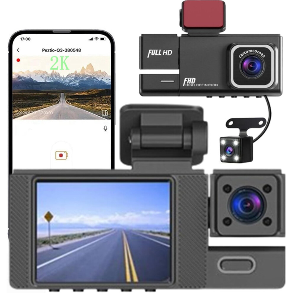 Dash Cam - 3 Channel Dash Cam, 1080P Dash Cam Front Rear Inside, Triple Dash Cam, Car Dvr With 170 Wide Angle, G-Sensor, 24Hr Parking, Loop Recordin 6223682522187