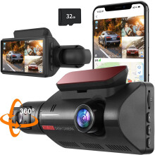 360 Dash Cam, 2 Channel Dash Camera for Cars,1440P Dash Cam Front and Inside,3 Screen,170Wide Angle, WDR,24H Parking, Free 32GB SD Card