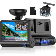 3 Channel Dash Cam Front and Rear Inside, 1080p 4 Inches 170 Wide Angle Dashcam, Dash Camera for Cars with 32GB Card, Super Night Vision, Loop Record