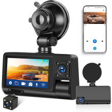 3 Channel Dash Cam Front and Rear Inside,Full HD 1080P Dash Cam for Cars with Super Night Vision Loop Recording G-Sensor APP Control 150Wide Angle 3.