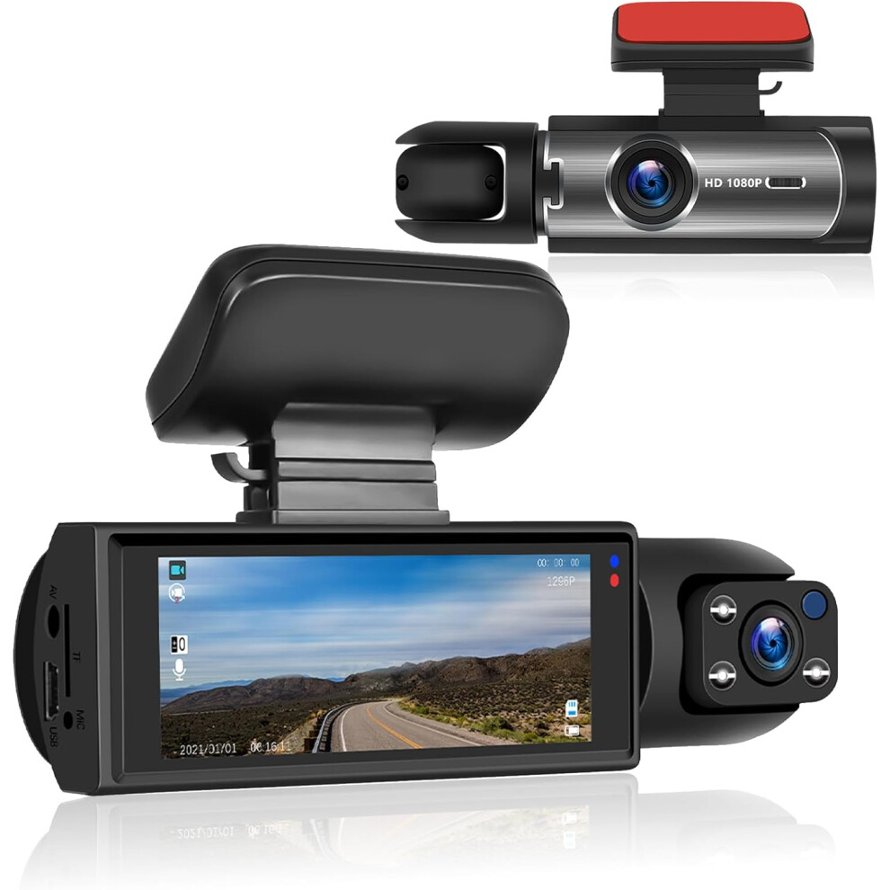 Nuonove 3.16 Inch Dash Cam Front And Inside With Exposure Compensation/Night Vision/Double Recording/Loop Recording/32G Tf Card