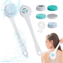 Electric Sonic Scrubber Body Brush - 5-in-1 Cordless Bath Brush for Back Scrubbing - Rechargeable Silicone Scrubber with Long Handle for Men Women - G