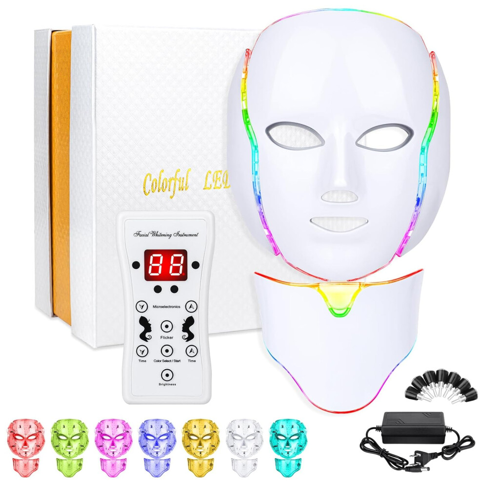 LED Face Màsk, 7 Color LED Face Màsk Light Theràpy & Neck Màsk, LED Facial Màsk Skìn Care Màsk for both beauty salons and home use