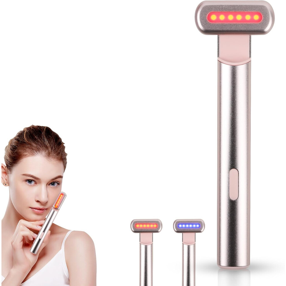Nuonove Pink/Red/Blue 4-In-1 Facial Wand, Face Massager, Anti Aging Skincare Wand ((+Blue))