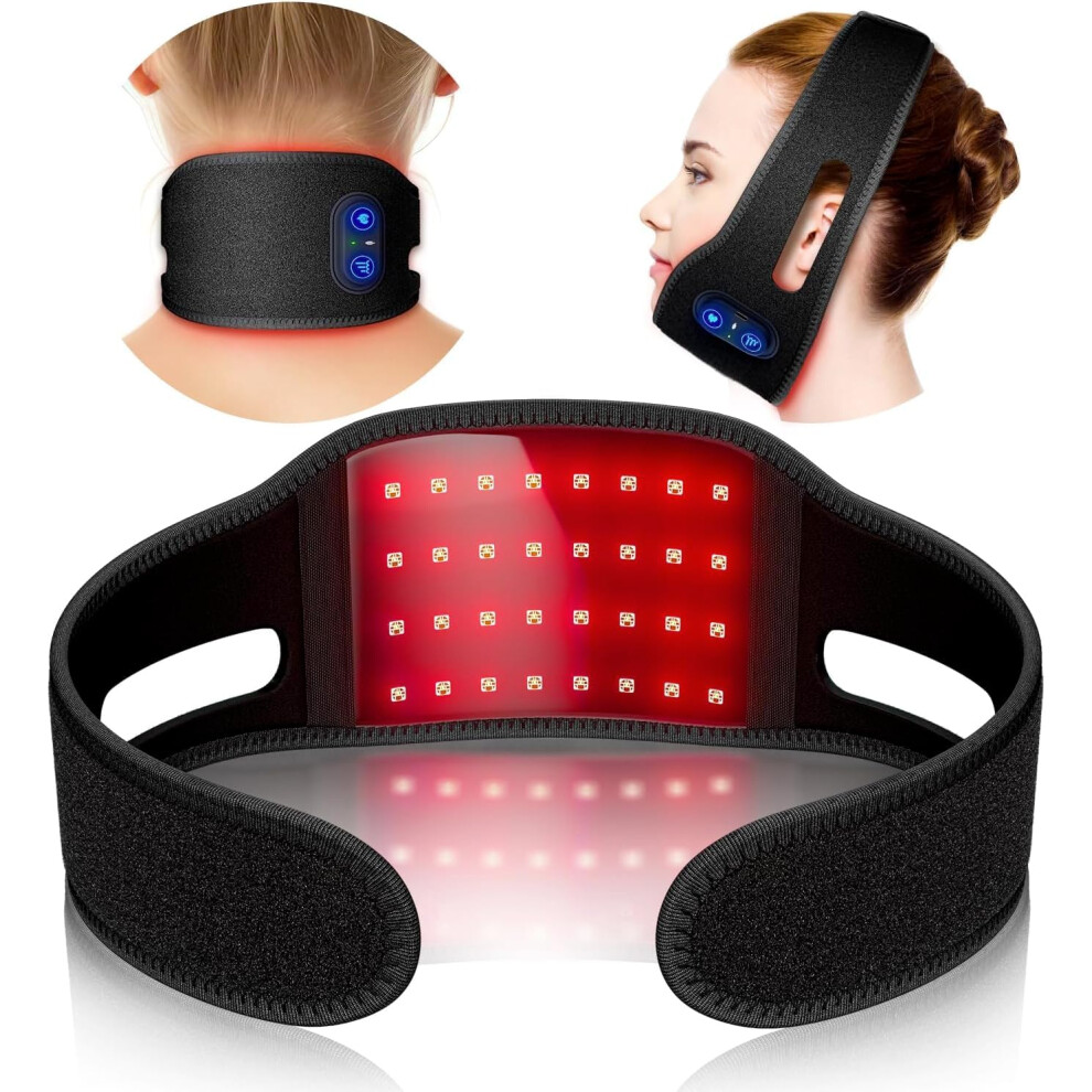 Rechargeable Red Light Therapy Belt for Neck, Face, Chin & Knee - Portable 660nm Device with 3 Adjustable Heat Levels