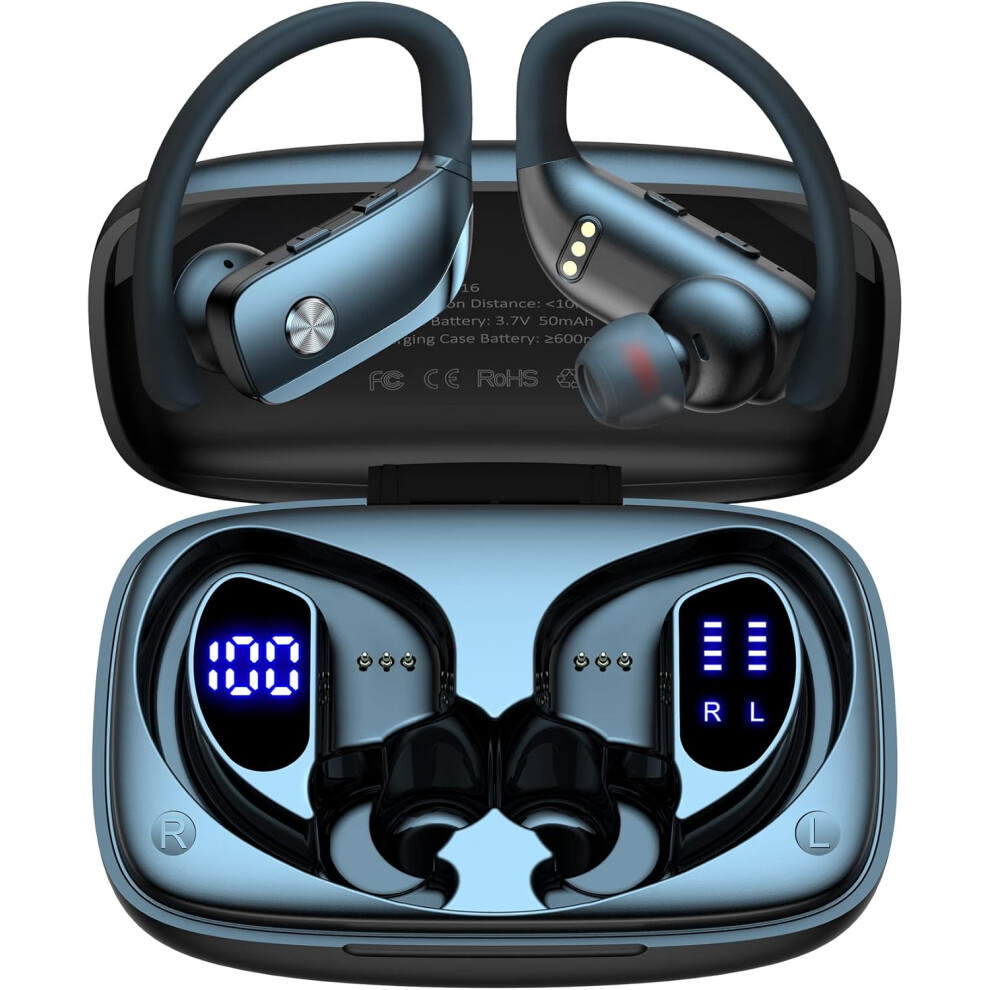 Wireless Earbuds Bluetooth Headphones 48Hrs Play Back Sport Earphones With Led Display Over-Ear Buds With Earhooks Built-In Mic Headset For Workout Bl 6223682524396