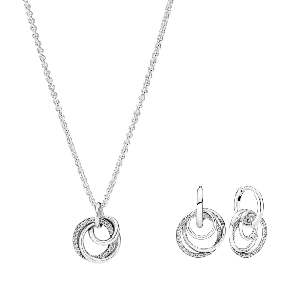(Encircled ) Silver Gift Set Necklace & Matching Hoop Earrings