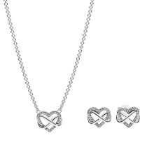 (Silver Infinity Heart) Silver Gift Set Necklace & Matching Hoop Earrings
