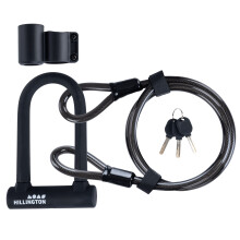 Hillington UL1191 Bike U-Lock with Cable - 16mm Shackle, 14.5x7cm Lock, 120cm Cable, Matte Black