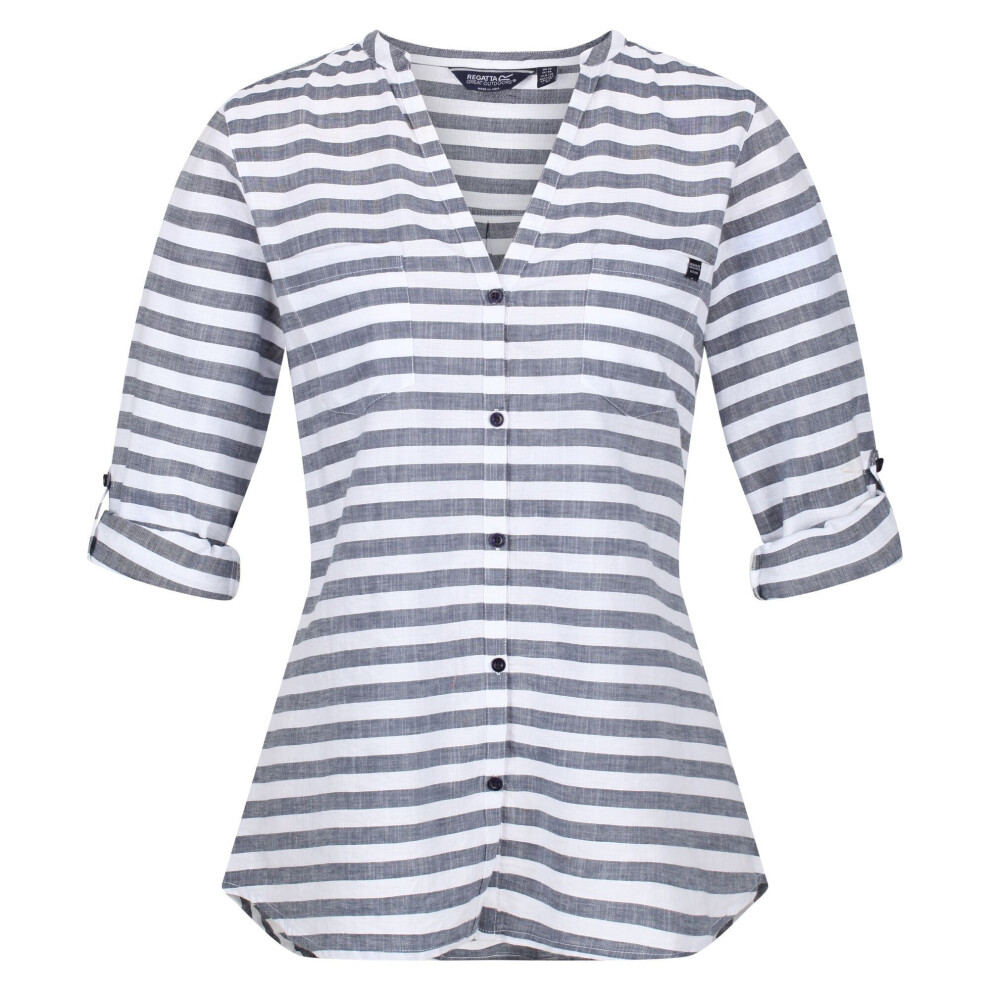 (8 UK, White/Navy) Regatta Womens/Ladies Malaya Stripe Long-Sleeved Shirt