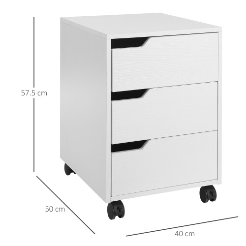 Homcom MDF Mobile File Cabinet w/ 3 Drawers Locking Wheels Metal Rails White 1