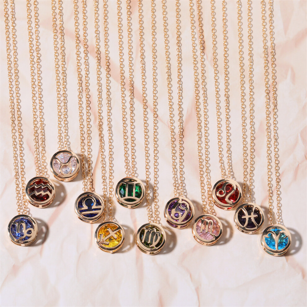 (SAGITTARIUS) Zodiac & Birthstone Necklace, Gold Zodiac Necklace Chain 45cm Long