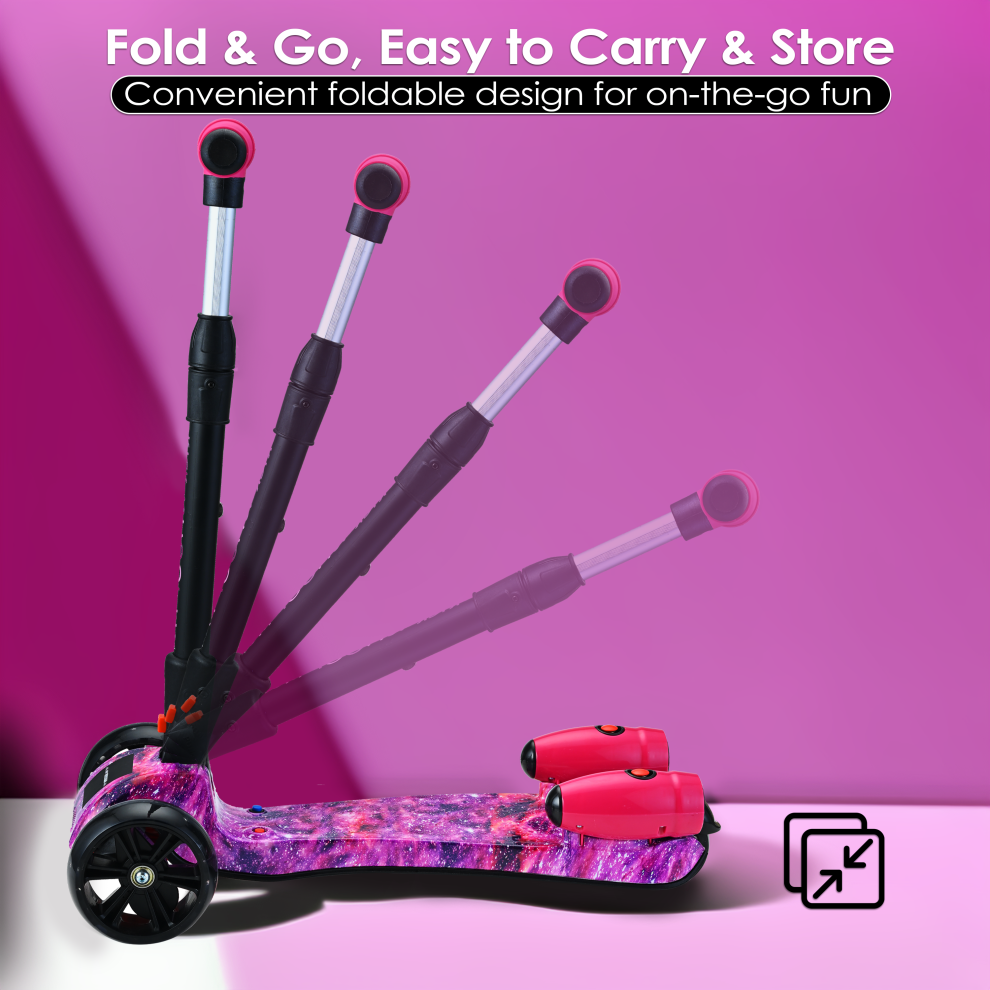 galaxy-pink--3-wheel-kids-scooter-height-adjustable-bluetooth---water-spray-light-up-flashing-wheels