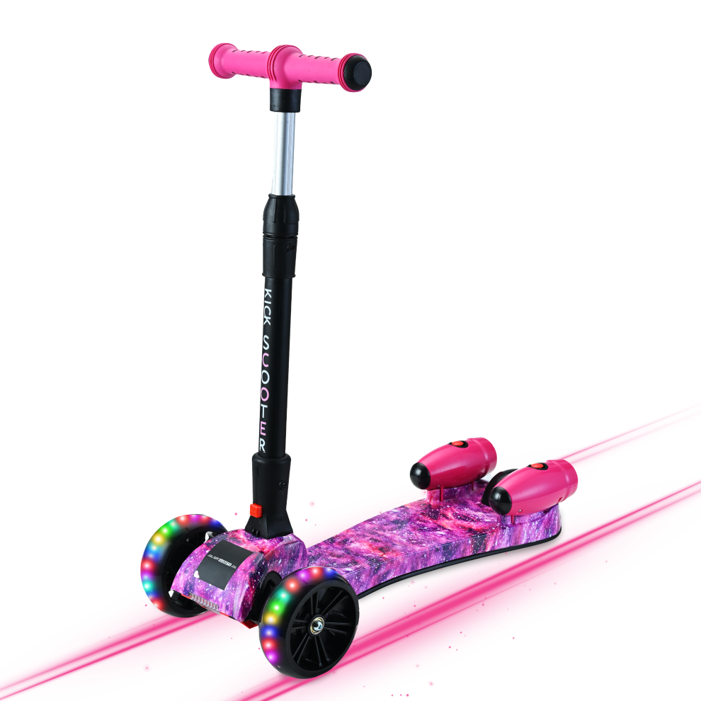 galaxy-pink--3-wheel-kids-scooter-height-adjustable-bluetooth---water-spray-light-up-flashing-wheels